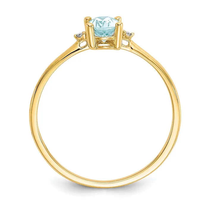 Goldiacom Rings 10K Yellow Gold Polished Geniune Real Diamond Aquamarine Birthstone Ring