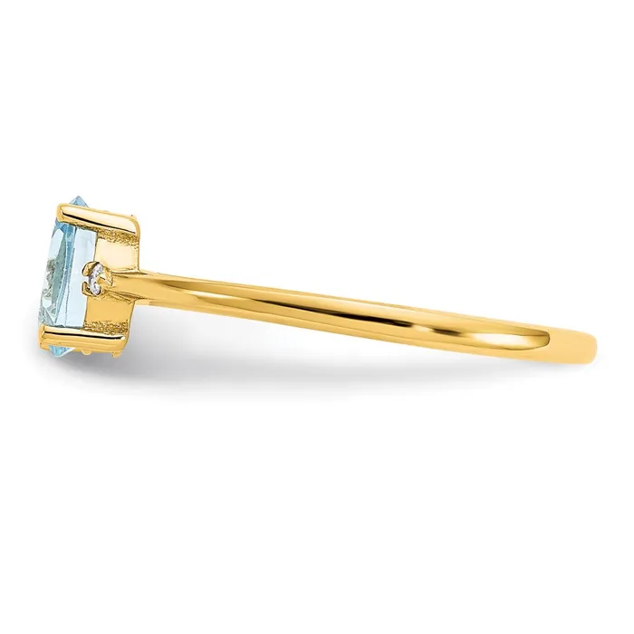 Goldiacom Rings 10K Yellow Gold Polished Geniune Real Diamond Aquamarine Birthstone Ring