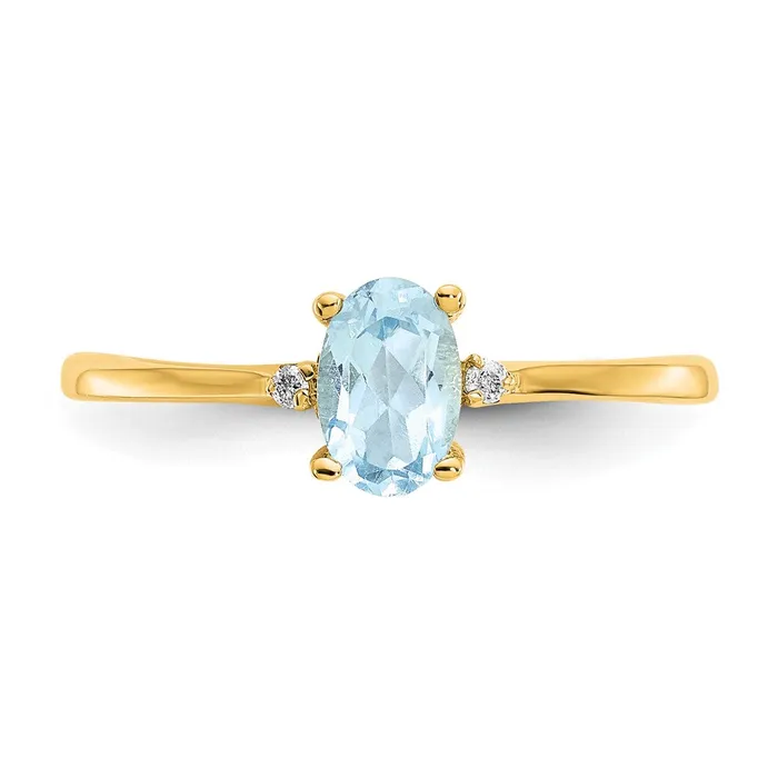 Goldiacom Rings 10K Yellow Gold Polished Geniune Real Diamond Aquamarine Birthstone Ring