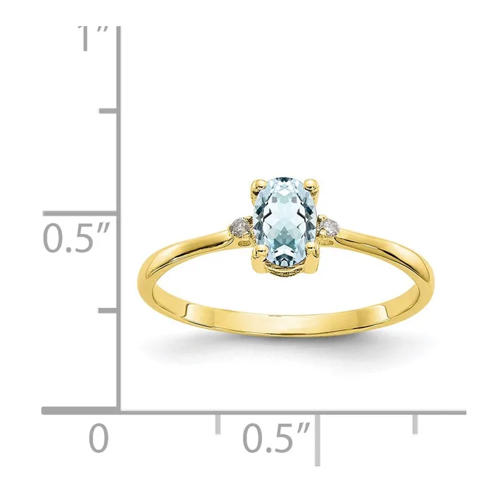 Goldiacom Rings 10K Yellow Gold Polished Geniune Real Diamond Aquamarine Birthstone Ring