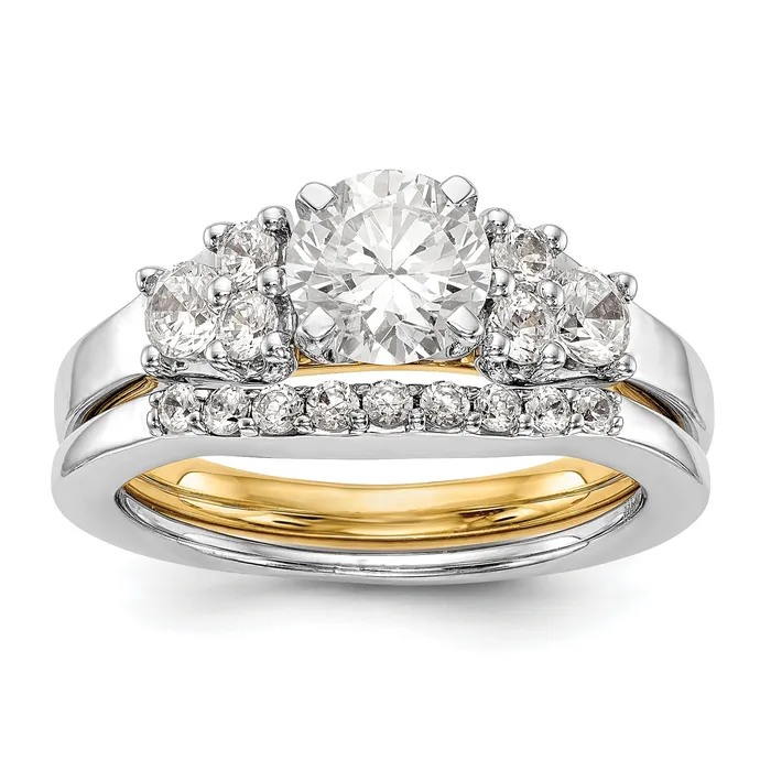 Goldiacom Rings 14K Two tone Diamond Peg Set CZ Engagement Ring