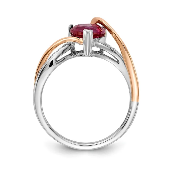 Goldiacom Rings 14k TwoTone Gold Real Diamond and Ruby Heart Twist Ring