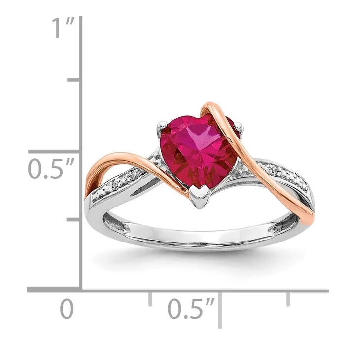Goldiacom Rings 14k TwoTone Gold Real Diamond and Ruby Heart Twist Ring
