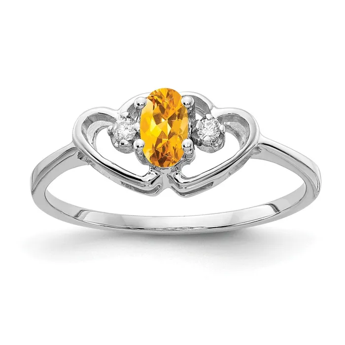 Goldiacom Rings 14k White Gold 5x3mm Oval Citrine VS Real Diamond ring
