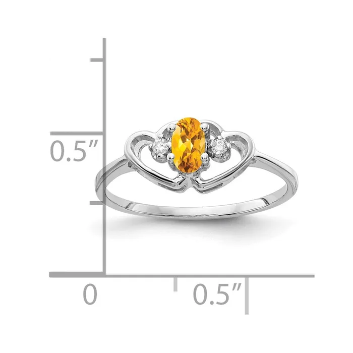 Goldiacom Rings 14k White Gold 5x3mm Oval Citrine VS Real Diamond ring