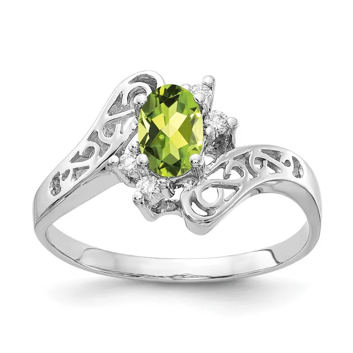 Goldiacom Rings 14k White Gold 6x4mm Oval Peridot Checker A Real Diamond ring Goldiacom Rings 14k White Gold 6x4mm Oval Peridot Checker A Real Diamond ring