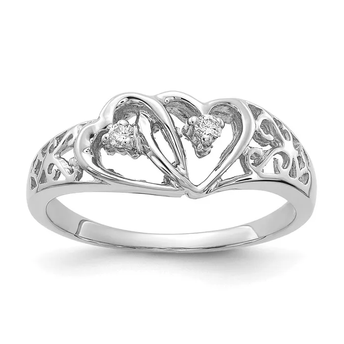 Goldiacom Rings 14k White Gold AA Real Diamond heart ring