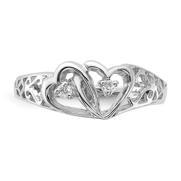Goldiacom Rings 14k White Gold AA Real Diamond heart ring