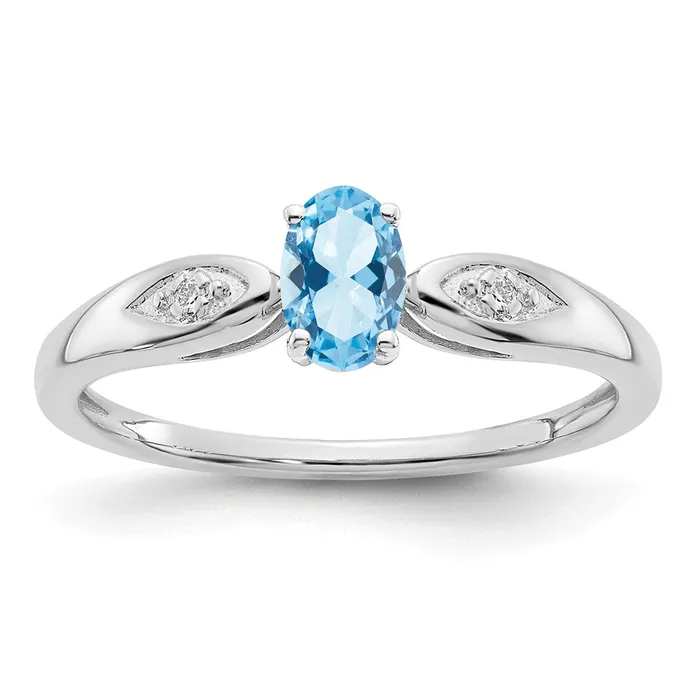 Goldiacom Rings 14K White Gold Aquamarine and Real Diamond Ring
