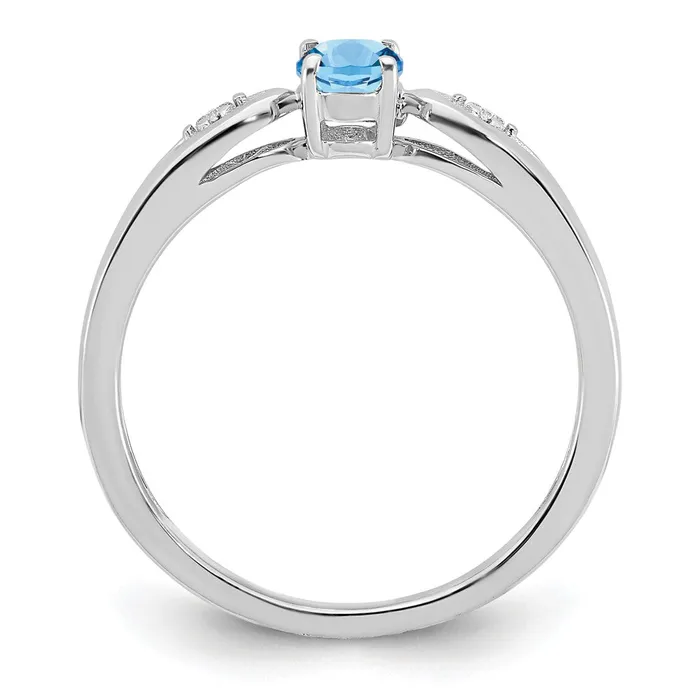 Goldiacom Rings 14K White Gold Aquamarine and Real Diamond Ring