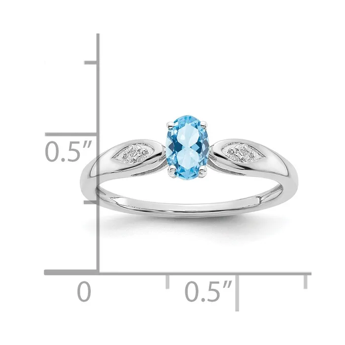 Goldiacom Rings 14K White Gold Aquamarine and Real Diamond Ring