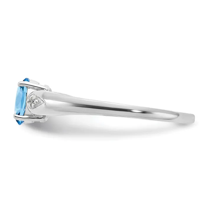 Goldiacom Rings 14K White Gold Aquamarine and Real Diamond Ring