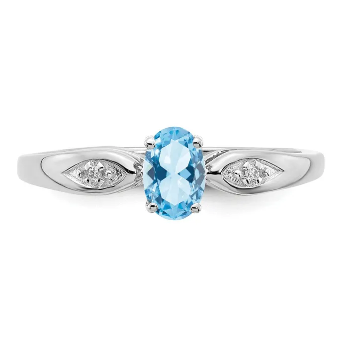 Goldiacom Rings 14K White Gold Aquamarine and Real Diamond Ring
