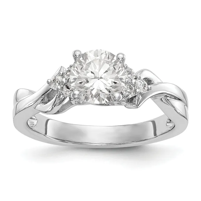 Goldiacom Rings 14k White Gold Diamond Round CZ Criss Cross Engagement Ring