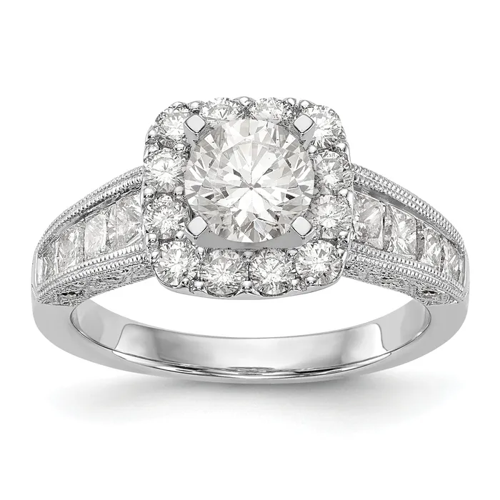 Goldiacom Rings 14K White Gold Peg Set Simulated Diamond Cushion HaloEngagement Ring Goldiacom Rings 14K White Gold Peg Set Simulated Diamond Cushion HaloEngagement Ring