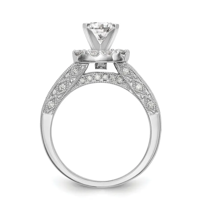 Goldiacom Rings 14K White Gold Peg Set Simulated Diamond Cushion HaloEngagement Ring