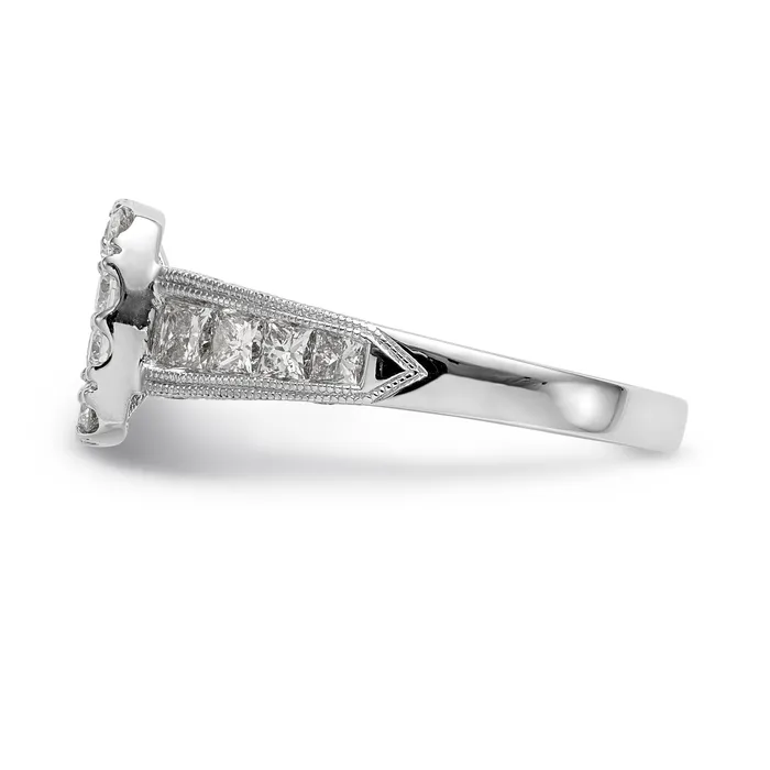Goldiacom Rings 14K White Gold Peg Set Simulated Diamond Cushion HaloEngagement Ring