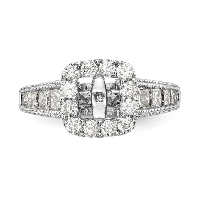 Goldiacom Rings 14K White Gold Peg Set Simulated Diamond Cushion HaloEngagement Ring