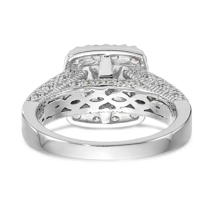 Goldiacom Rings 14K White Gold Peg Set Simulated Diamond Cushion HaloEngagement Ring