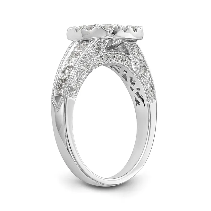 Goldiacom Rings 14K White Gold Peg Set Simulated Diamond Cushion HaloEngagement Ring