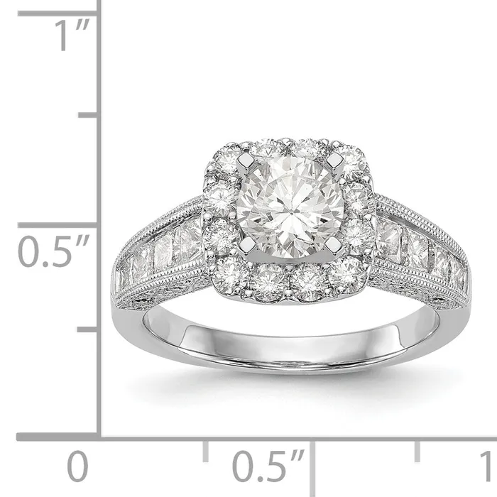 Goldiacom Rings 14K White Gold Peg Set Simulated Diamond Cushion HaloEngagement Ring