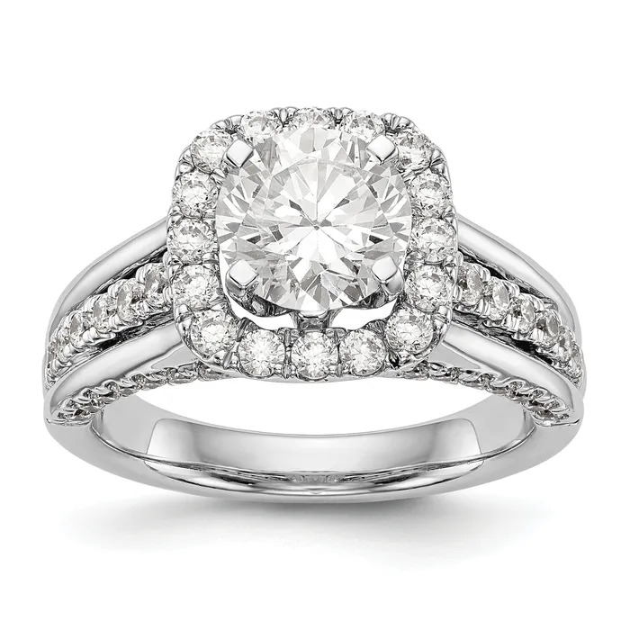 Goldiacom Rings 14K White Gold Round Simulated Diamond Halo Engagement Ring Goldiacom Rings 14K White Gold Round Simulated Diamond Halo Engagement Ring