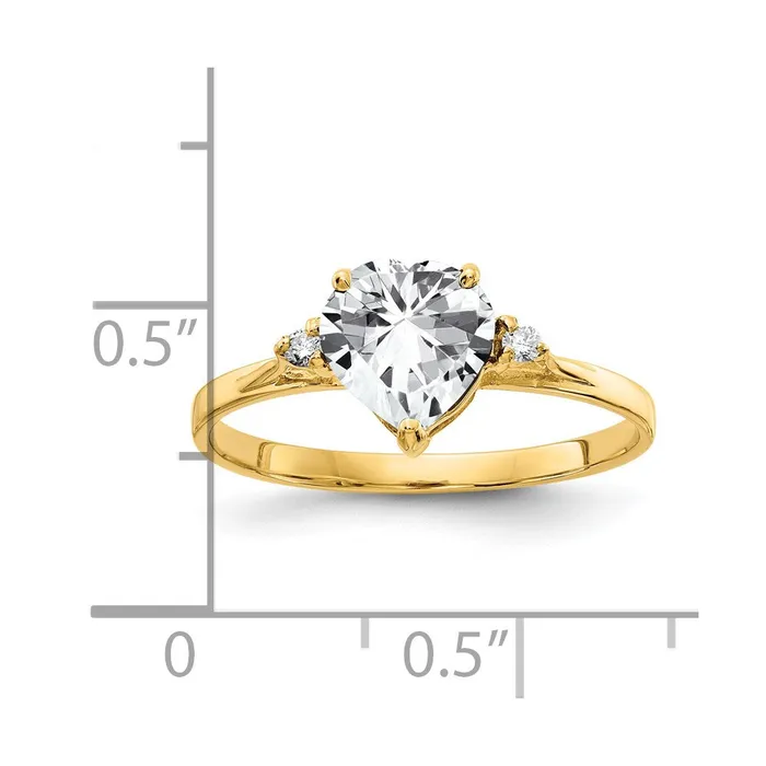 Goldiacom Rings 14K Yellow Gold 7mm Heart Cubic Zirconia VS Real Diamond ring