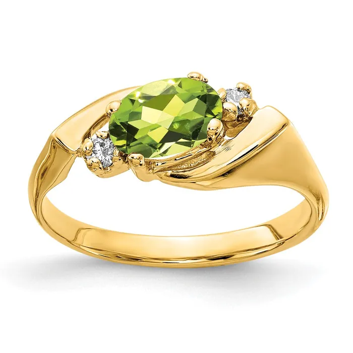 Goldiacom Rings 14K Yellow Gold 7x5mm Oval Peridot Checker AA Real Diamond ring Goldiacom Rings 14K Yellow Gold 7x5mm Oval Peridot Checker AA Real Diamond ring