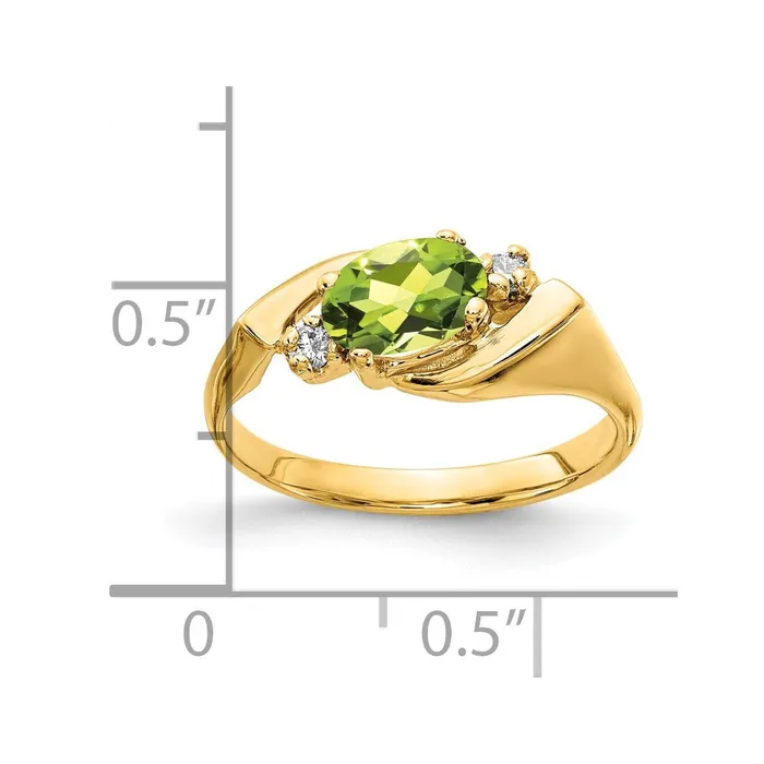 Goldiacom Rings 14K Yellow Gold 7x5mm Oval Peridot Checker AA Real Diamond ring