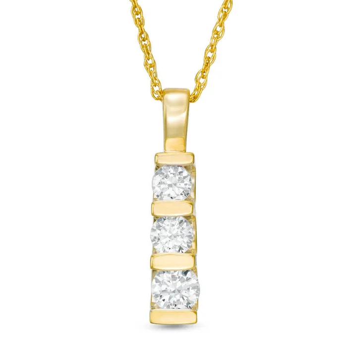 Goldia Earrings 05 CT TW Natural Diamond Three Stone Linear Drop Pendant in 10K Yellow Gold Goldia Earrings 05 CT TW Natural Diamond Three Stone Linear Drop Pendant in 10K Yellow Gold