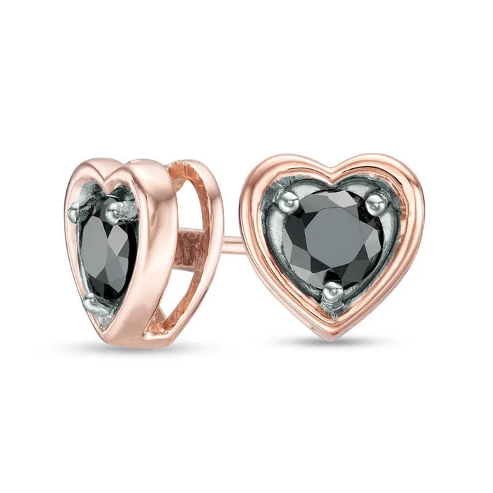 Goldia Earrings 063 CT TW Enhanced Black Diamond Solitaire Heart Stud Earrings in 10K Rose Gold Goldia Earrings 063 CT TW Enhanced Black Diamond Solitaire Heart Stud Earrings in 10K Rose Gold