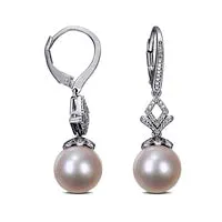 Goldia Earrings 110120mm Cultured Freshwater Pearl and 005 CT TW Diamond Drop Earrings in Sterling Silver Goldia Earrings 110120mm Cultured Freshwater Pearl and 005 CT TW Diamond Drop Earrings in Sterling Silver