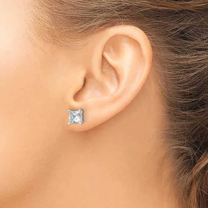 Goldia Earrings 14k White Gold 4 ctw Certified Lab Grown Diamond VSSI G Princess 4 Prong Heavy Wt Stud Earrings