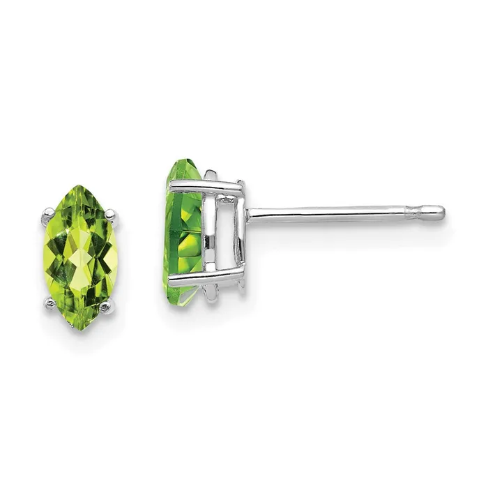 Goldia Earrings 14k White Gold 7x35mm Peridot Marquise Stud Earring