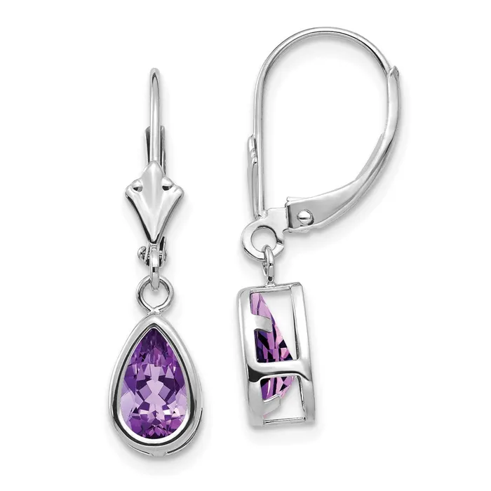 Goldia Earrings 14k White Gold 8x5mm Pear Amethyst Leverback Earrings