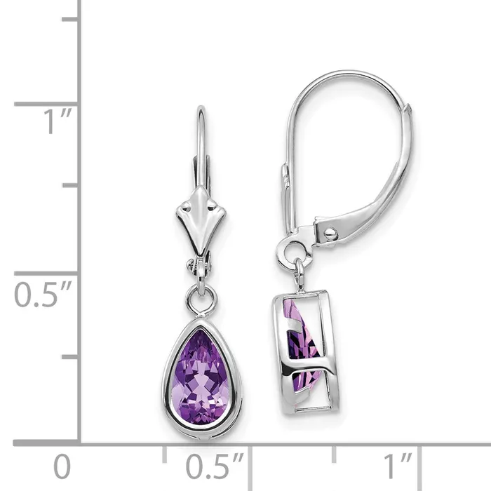 Goldia Earrings 14k White Gold 8x5mm Pear Amethyst Leverback Earrings