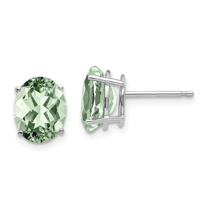 Goldia Earrings 14k White Gold 9x7 Oval Green Quartz Earrings