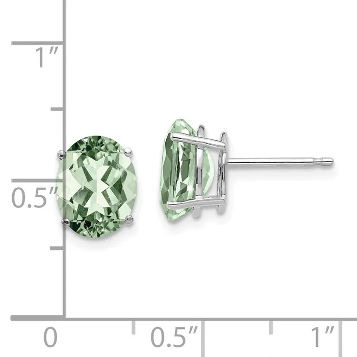 Goldia Earrings 14k White Gold 9x7 Oval Green Quartz Earrings