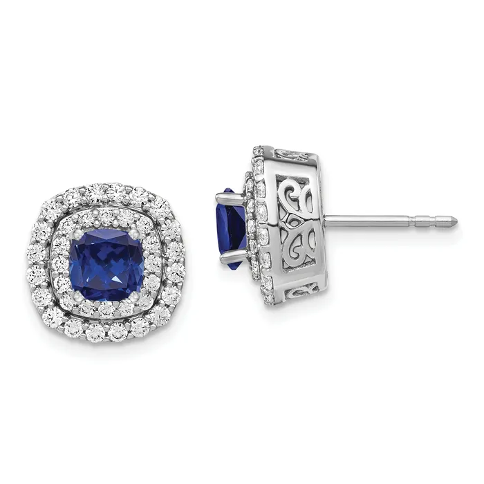 Goldia Earrings 14K White Gold Lab Grown VSSI FGH Diamond Created Blue Sapphire Earrings Goldia Earrings 14K White Gold Lab Grown VSSI FGH Diamond Created Blue Sapphire Earrings
