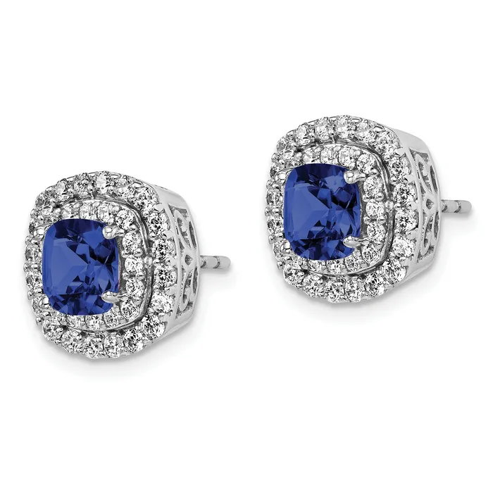 Goldia Earrings 14K White Gold Lab Grown VSSI FGH Diamond Created Blue Sapphire Earrings