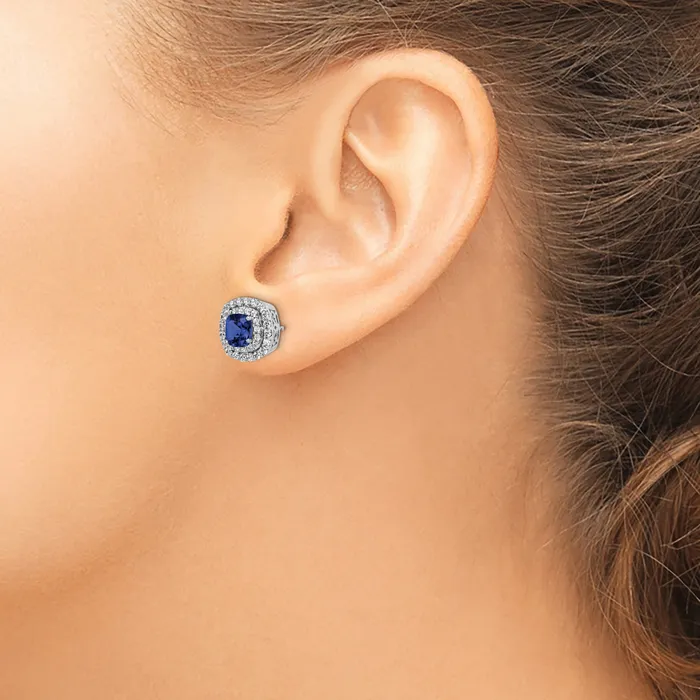 Goldia Earrings 14K White Gold Lab Grown VSSI FGH Diamond Created Blue Sapphire Earrings