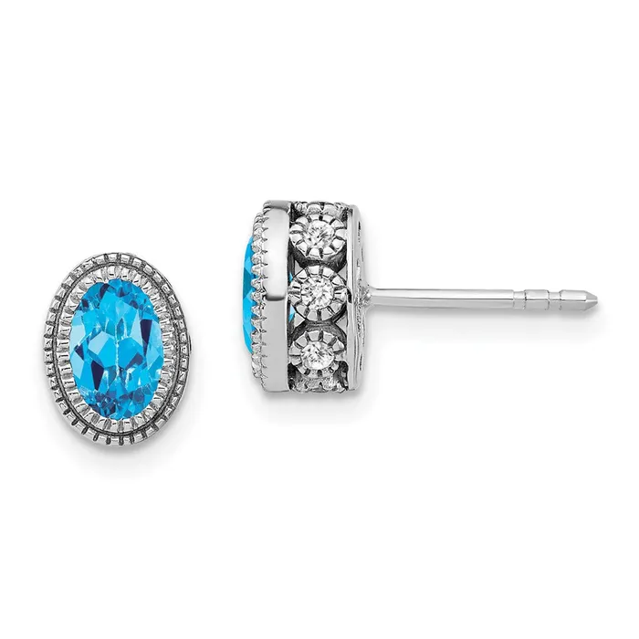 Goldia Earrings 14k White Gold Oval Blue Topaz and Real Diamond Earrings Goldia Earrings 14k White Gold Oval Blue Topaz and Real Diamond Earrings