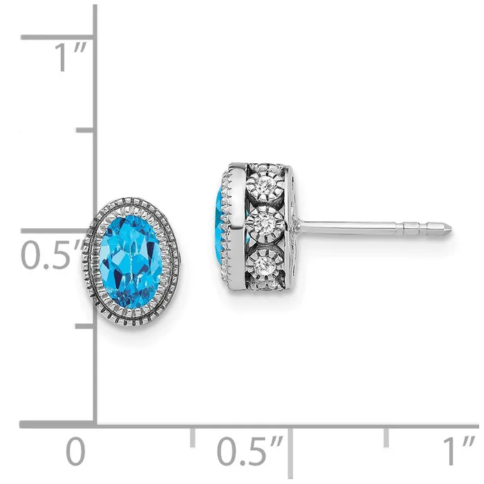 Goldia Earrings 14k White Gold Oval Blue Topaz and Real Diamond Earrings