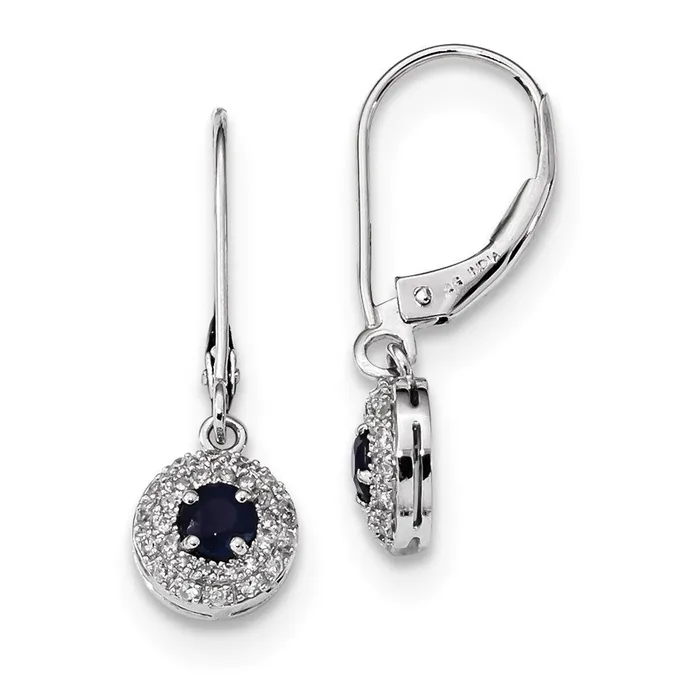 Goldia Earrings 14k White Gold Real Diamond Halo Sapphire Leverback Dangle Earrings