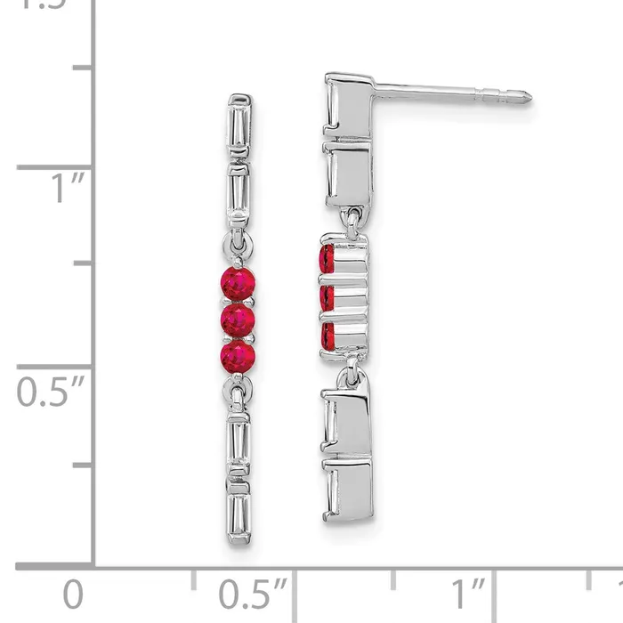 Goldia Earrings 14k White Gold Ruby and Real Diamond Dangle Earrings