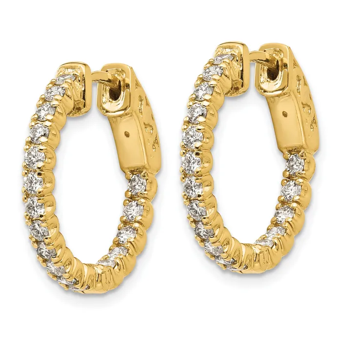 Goldia Earrings 14k Yellow Gold 1 Ct Lab Grown Diamond VSSI G Round In and Out Safety Clasp Hoop Earrings