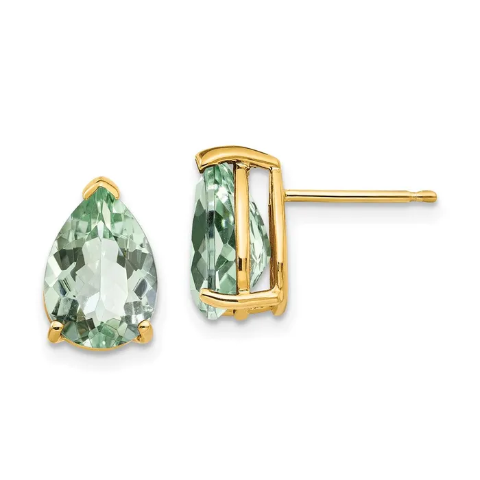 Goldia Earrings 14k Yellow Gold 10x7 Pear Green Quartz Earrings