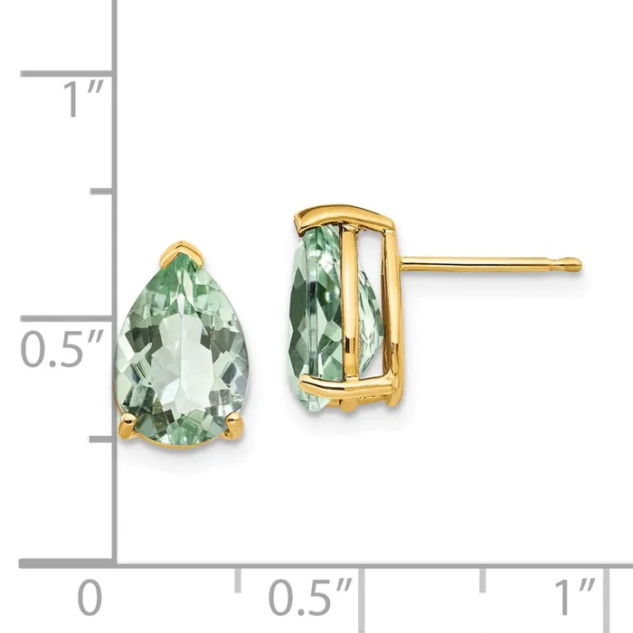 Goldia Earrings 14k Yellow Gold 10x7 Pear Green Quartz Earrings