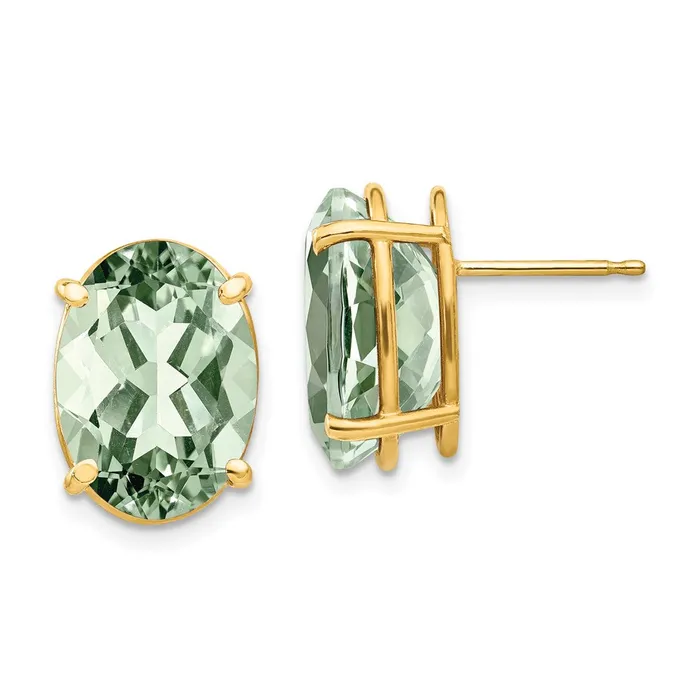 Goldia Earrings 14k Yellow Gold 14x10 Oval Green Quartz Earrings
