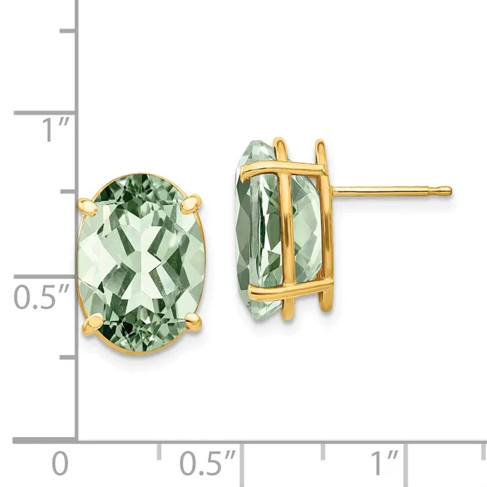 Goldia Earrings 14k Yellow Gold 14x10 Oval Green Quartz Earrings